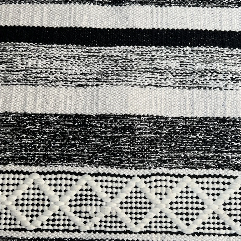 BCBGMaxAzria Home Black White Silver Shimmer Door Mat Rug Textured Woven